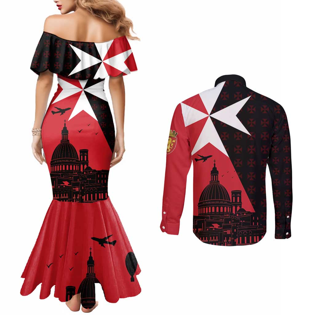 Malta Cross With Valletta Capital Couples Matching Mermaid Dress and Long Sleeve Button Shirt Scenery in Velletta Capital