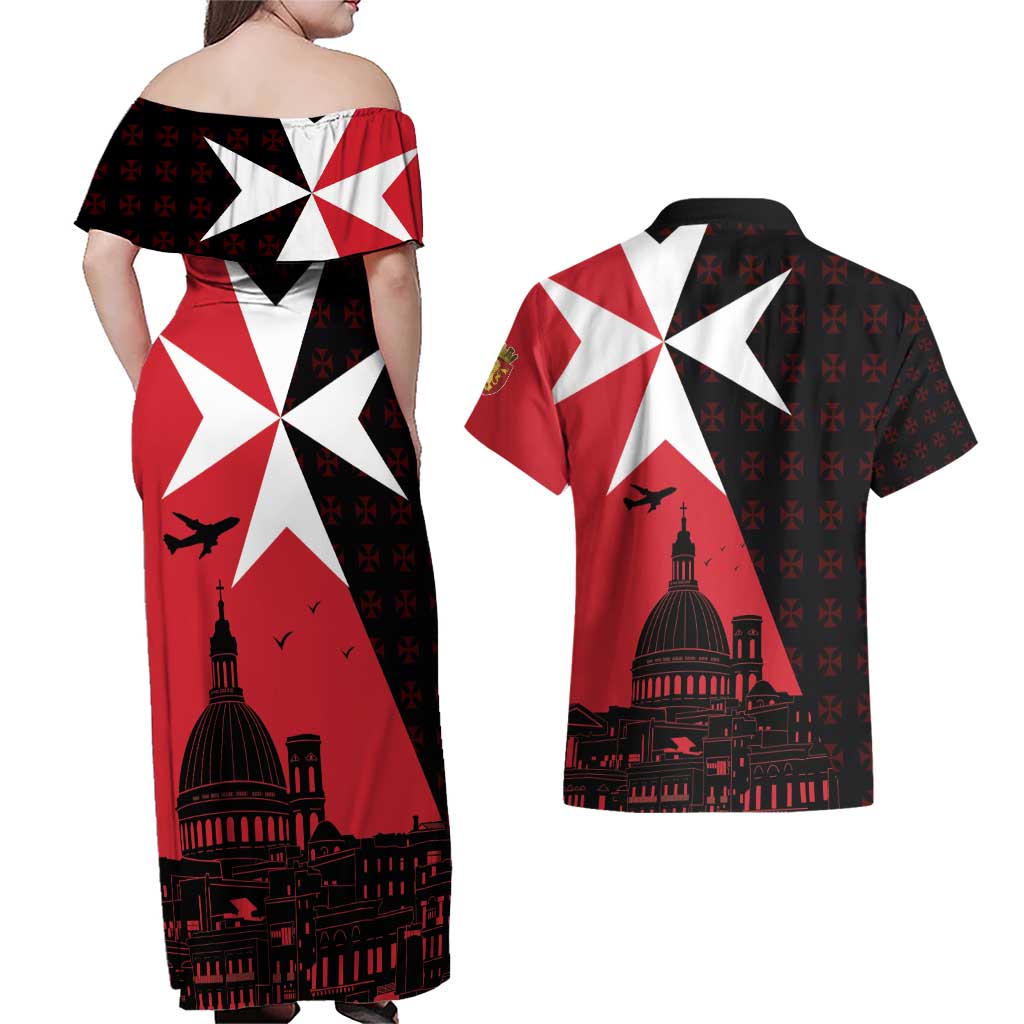 Malta Cross With Valletta Capital Couples Matching Off Shoulder Maxi Dress and Hawaiian Shirt Scenery in Velletta Capital