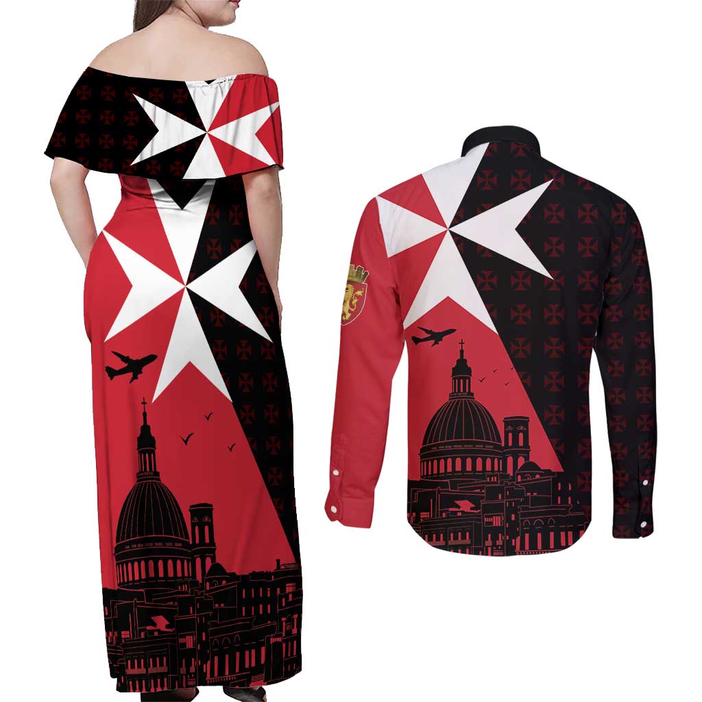 Malta Cross With Valletta Capital Couples Matching Off Shoulder Maxi Dress and Long Sleeve Button Shirt Scenery in Velletta Capital