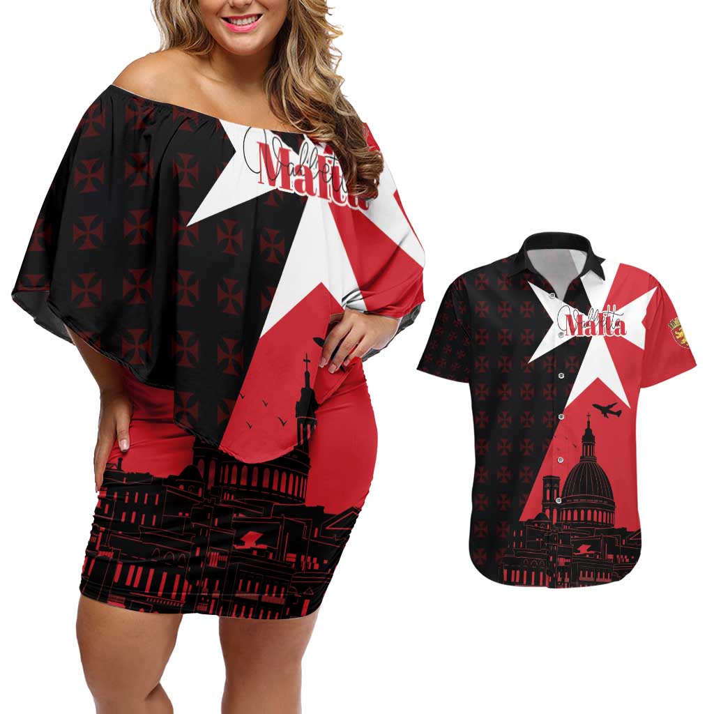 Malta Cross With Valletta Capital Couples Matching Off Shoulder Short Dress and Hawaiian Shirt Scenery in Velletta Capital