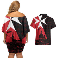 Malta Cross With Valletta Capital Couples Matching Off Shoulder Short Dress and Hawaiian Shirt Scenery in Velletta Capital