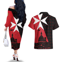 Malta Cross With Valletta Capital Couples Matching Off The Shoulder Long Sleeve Dress and Hawaiian Shirt Scenery in Velletta Capital