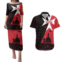 Malta Cross With Valletta Capital Couples Matching Puletasi and Hawaiian Shirt Scenery in Velletta Capital