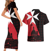 Malta Cross With Valletta Capital Couples Matching Short Sleeve Bodycon Dress and Hawaiian Shirt Scenery in Velletta Capital
