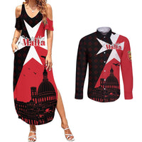 Malta Cross With Valletta Capital Couples Matching Summer Maxi Dress and Long Sleeve Button Shirt Scenery in Velletta Capital