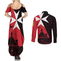 Malta Cross With Valletta Capital Couples Matching Summer Maxi Dress and Long Sleeve Button Shirt Scenery in Velletta Capital
