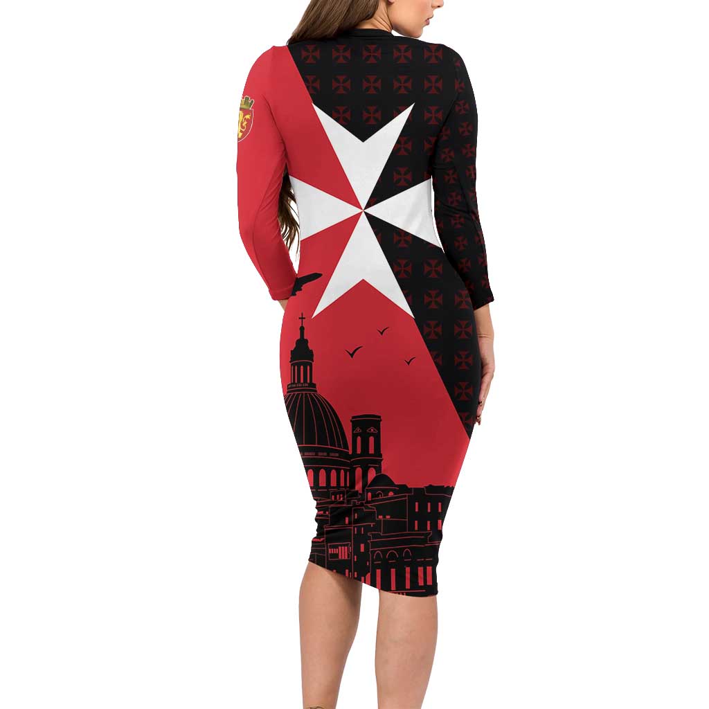 Malta Cross With Valletta Capital Family Matching Long Sleeve Bodycon Dress and Hawaiian Shirt Scenery in Velletta Capital