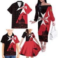 Malta Cross With Valletta Capital Family Matching Off The Shoulder Long Sleeve Dress and Hawaiian Shirt Scenery in Velletta Capital