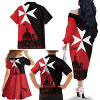 Malta Cross With Valletta Capital Family Matching Off The Shoulder Long Sleeve Dress and Hawaiian Shirt Scenery in Velletta Capital