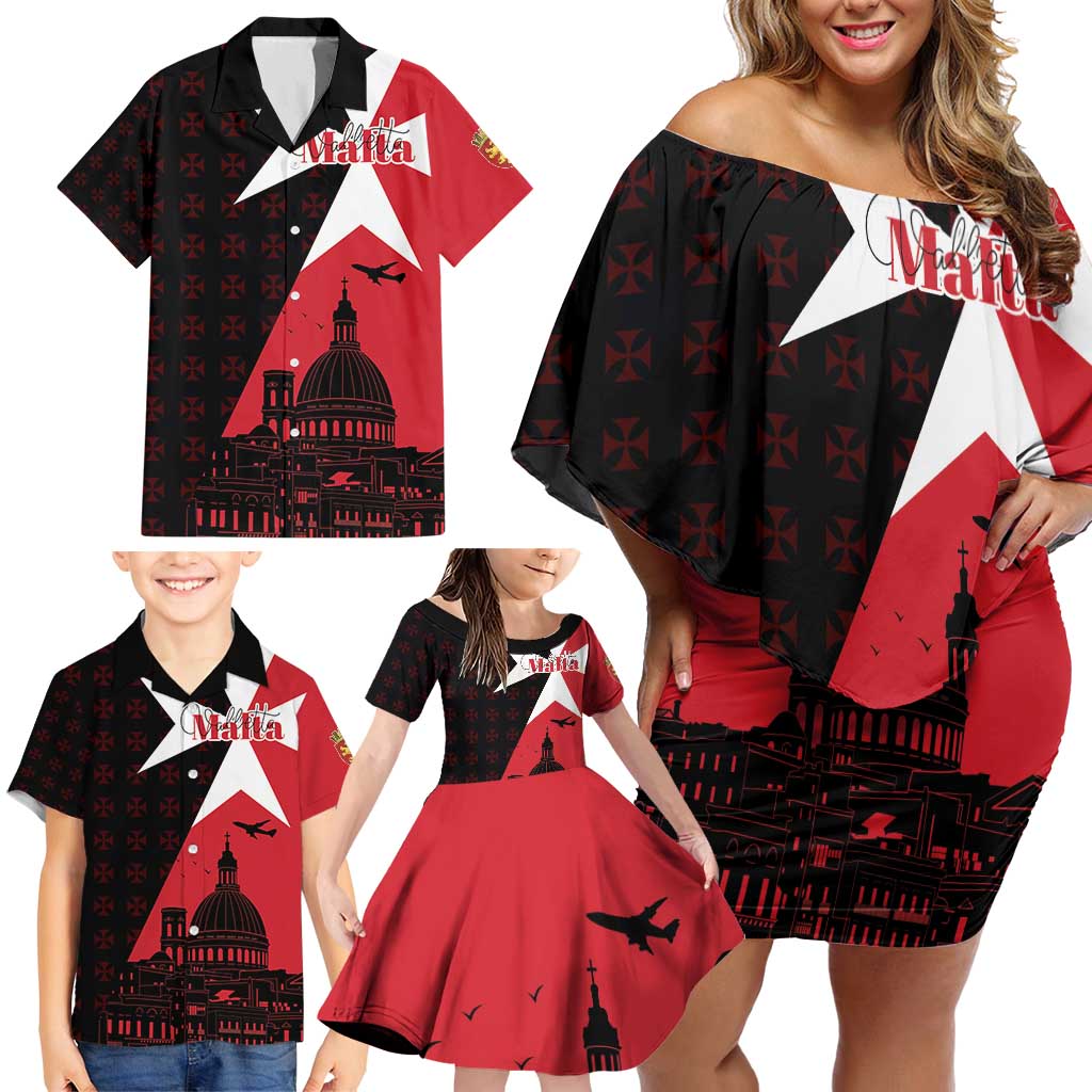 Malta Cross With Valletta Capital Family Matching Off Shoulder Short Dress and Hawaiian Shirt Scenery in Velletta Capital
