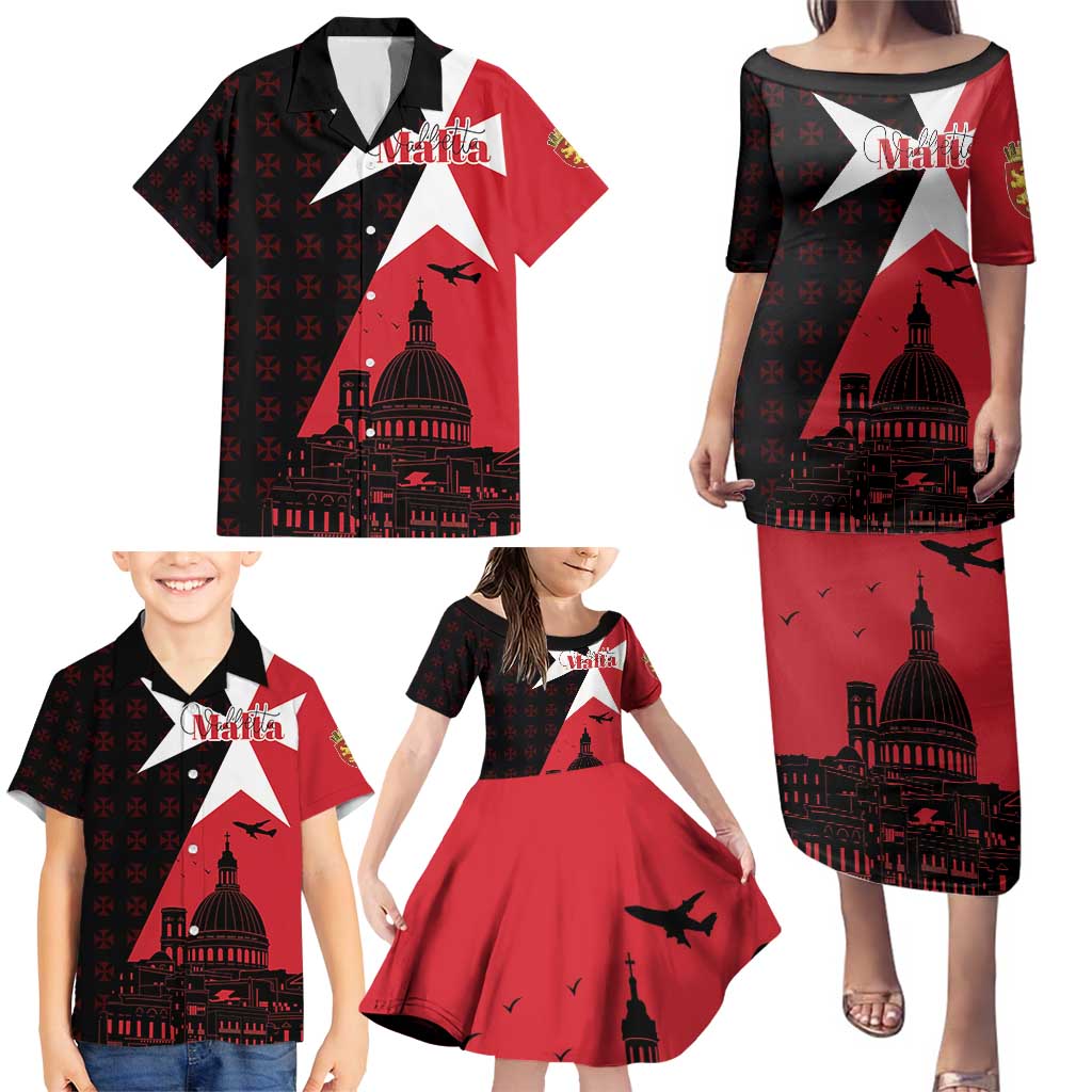 Malta Cross With Valletta Capital Family Matching Puletasi and Hawaiian Shirt Scenery in Velletta Capital