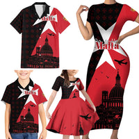Malta Cross With Valletta Capital Family Matching Short Sleeve Bodycon Dress and Hawaiian Shirt Scenery in Velletta Capital