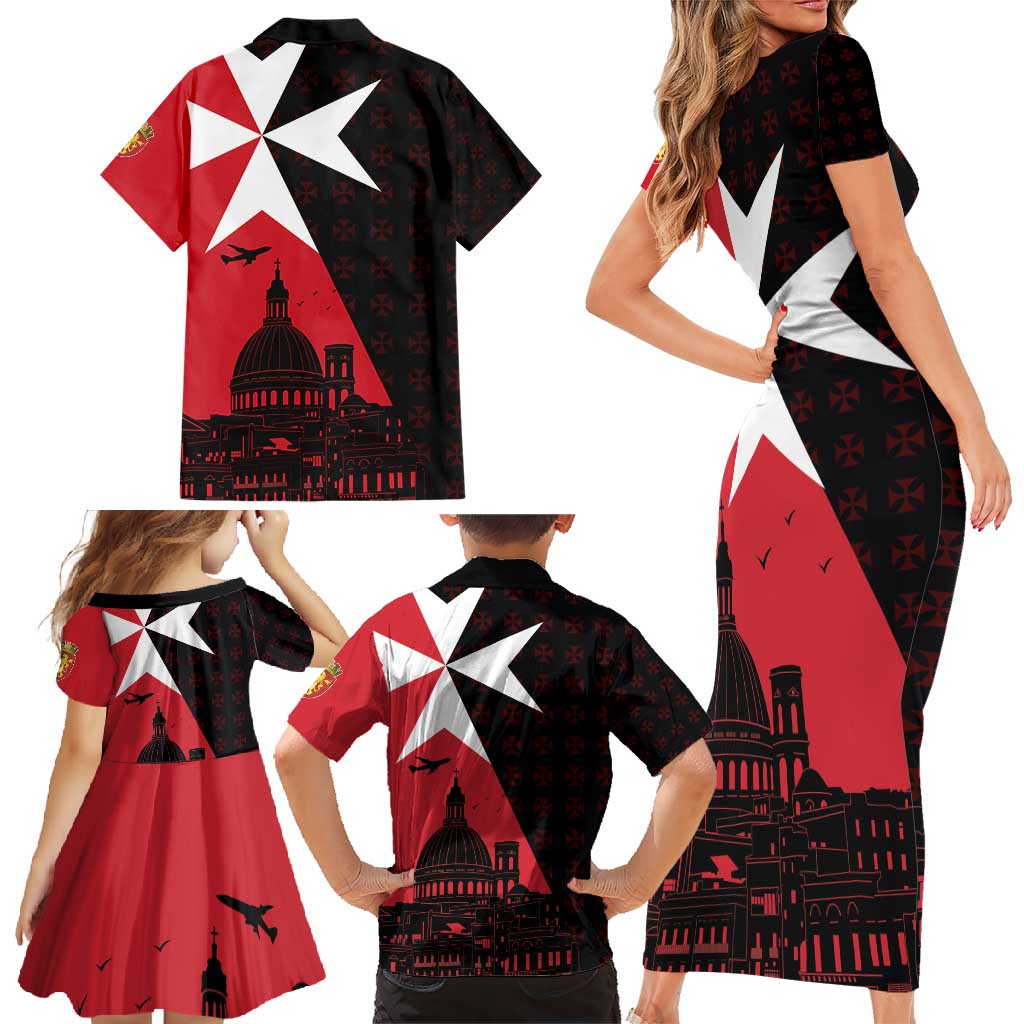 Malta Cross With Valletta Capital Family Matching Short Sleeve Bodycon Dress and Hawaiian Shirt Scenery in Velletta Capital