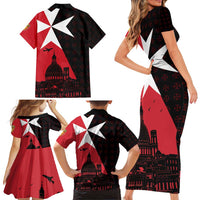 Malta Cross With Valletta Capital Family Matching Short Sleeve Bodycon Dress and Hawaiian Shirt Scenery in Velletta Capital
