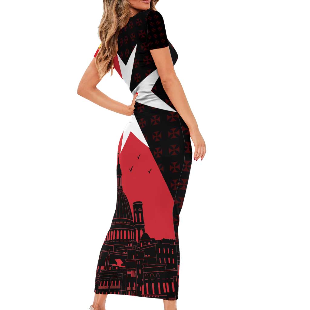 Malta Cross With Valletta Capital Family Matching Short Sleeve Bodycon Dress and Hawaiian Shirt Scenery in Velletta Capital