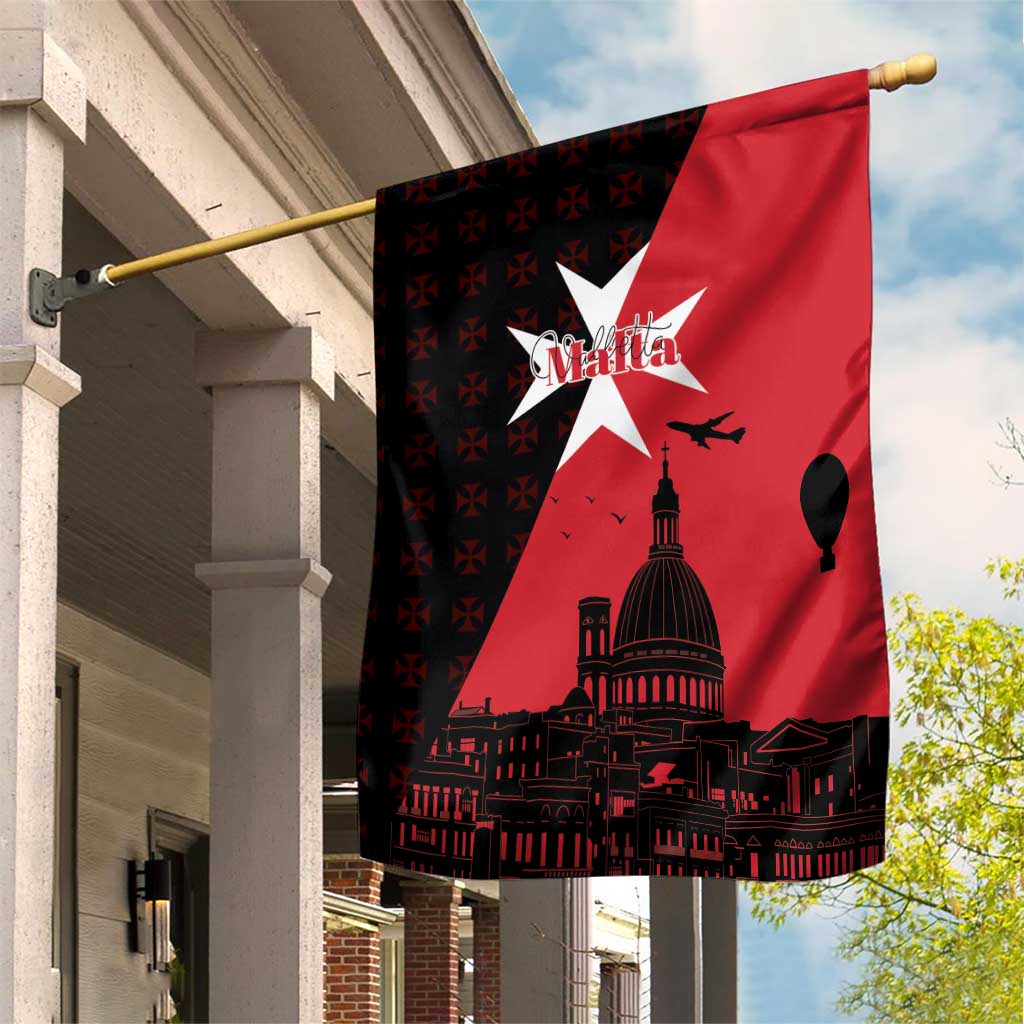 Malta Cross With Valletta Capital Garden Flag Scenery in Velletta Capital