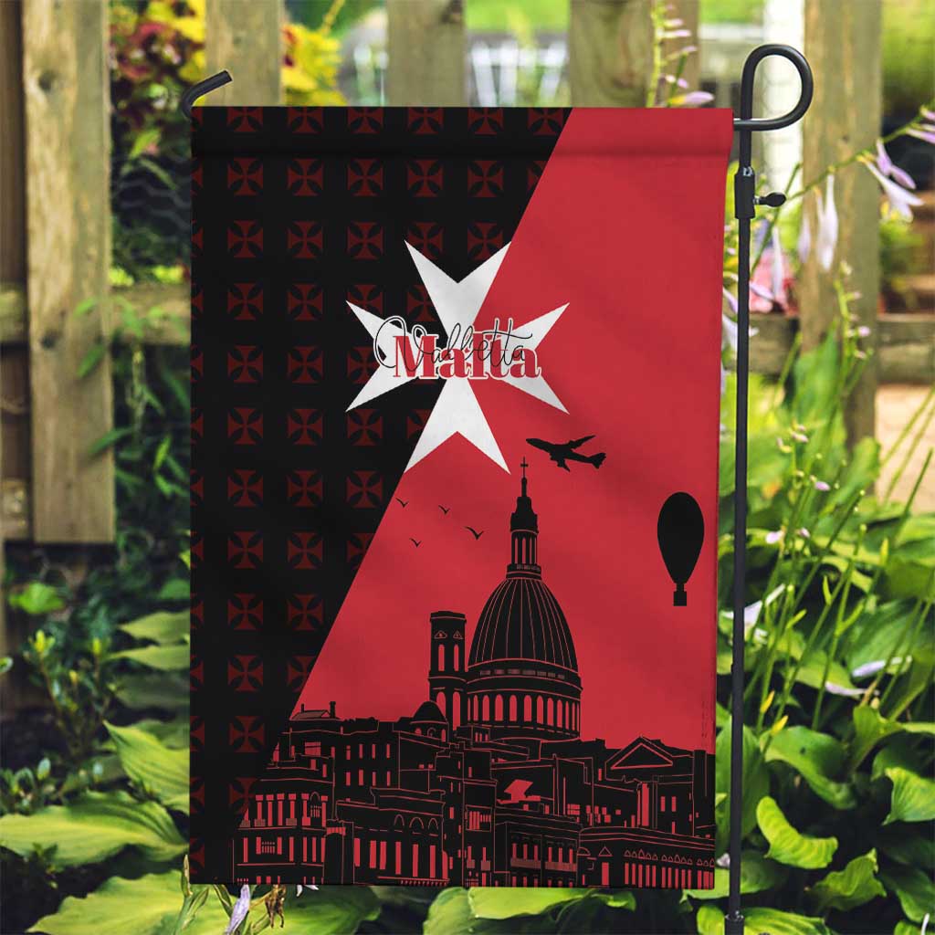 Malta Cross With Valletta Capital Garden Flag Scenery in Velletta Capital