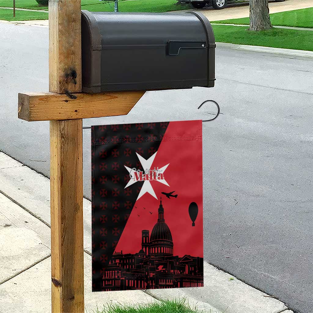 Malta Cross With Valletta Capital Garden Flag Scenery in Velletta Capital