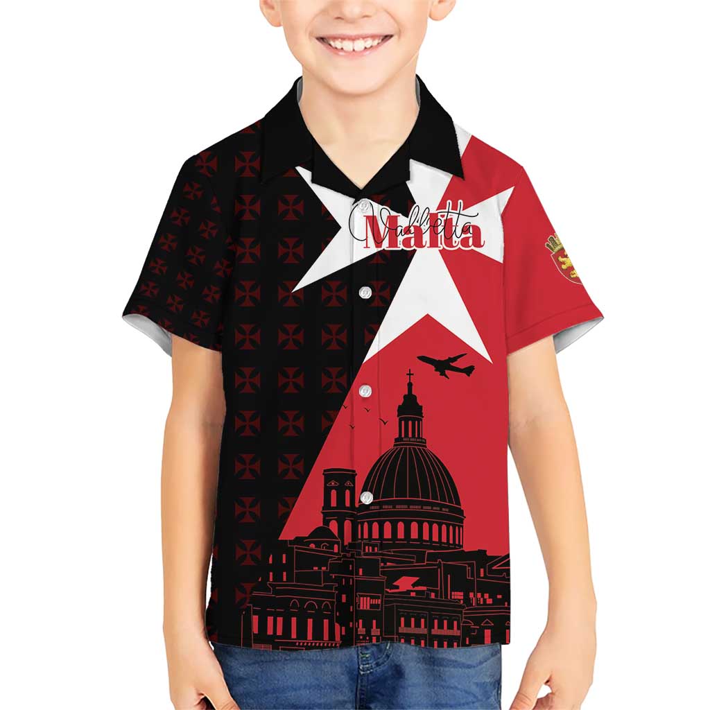 Malta Cross With Valletta Capital Kid Hawaiian Shirt Scenery in Velletta Capital