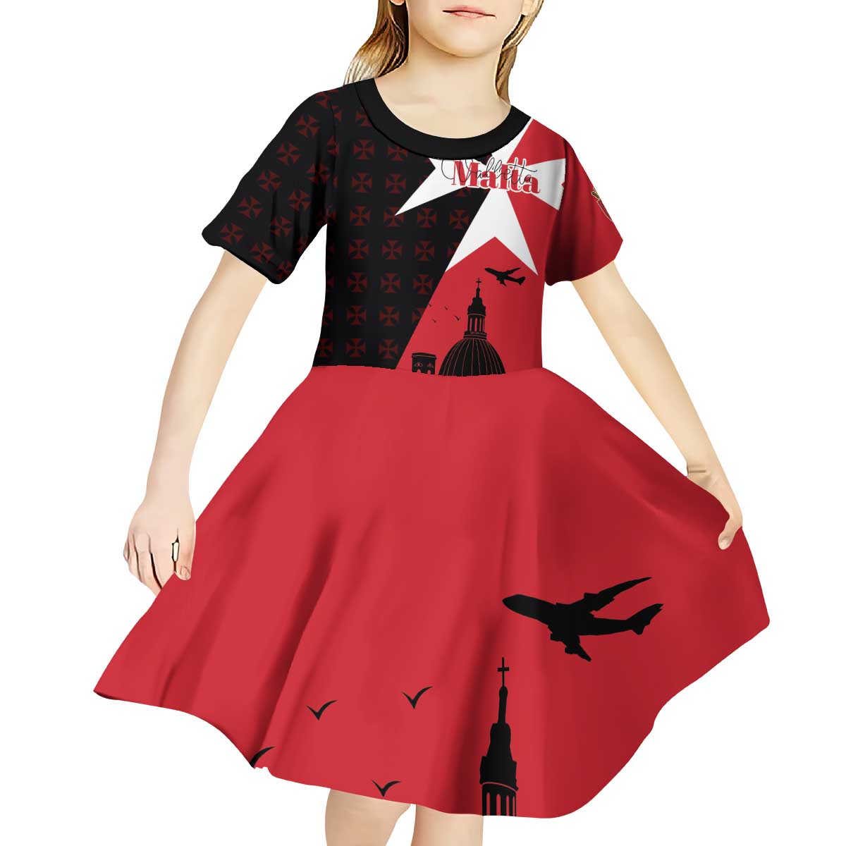 Malta Cross With Valletta Capital Kid Short Sleeve Dress Scenery in Velletta Capital
