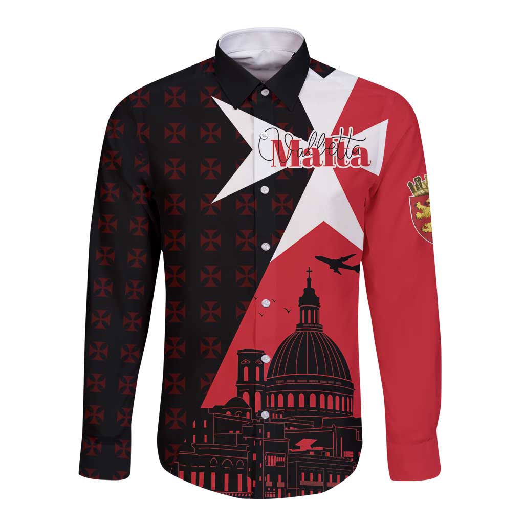 Malta Cross With Valletta Capital Long Sleeve Button Shirt Scenery in Velletta Capital