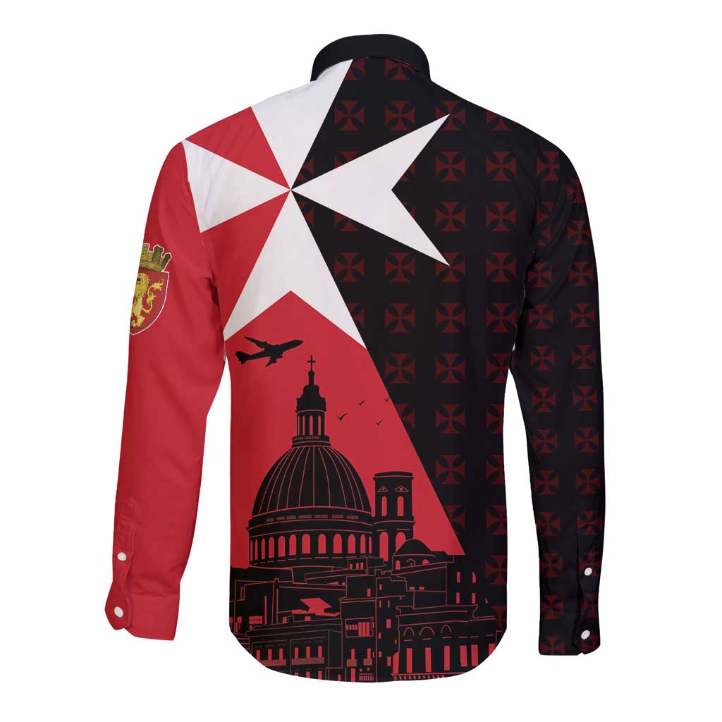 Malta Cross With Valletta Capital Long Sleeve Button Shirt Scenery in Velletta Capital