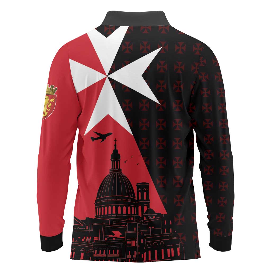 Malta Cross With Valletta Capital Long Sleeve Polo Shirt Scenery in Velletta Capital