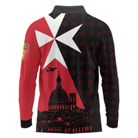 Malta Cross With Valletta Capital Long Sleeve Polo Shirt Scenery in Velletta Capital