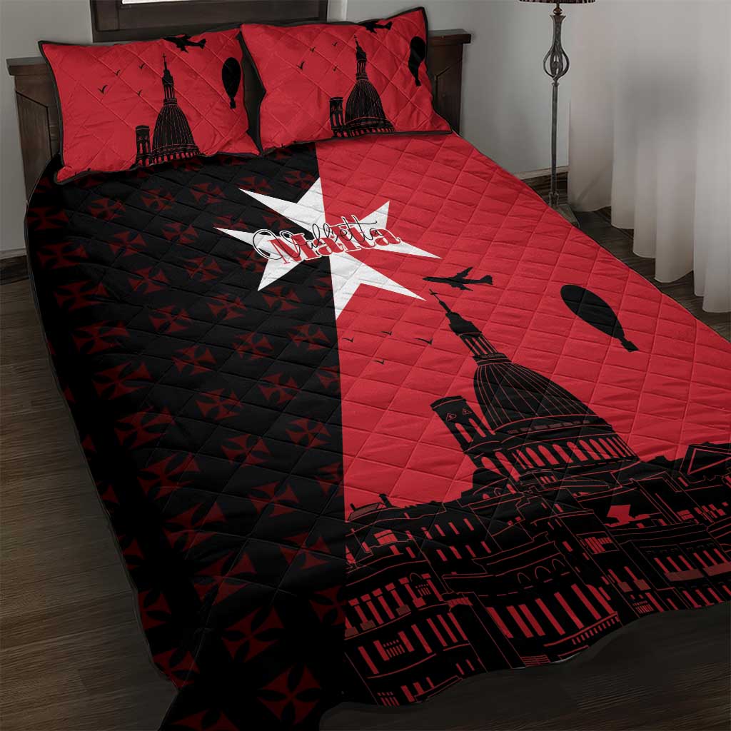Malta Cross With Valletta Capital Quilt Bed Set Scenery in Velletta Capital