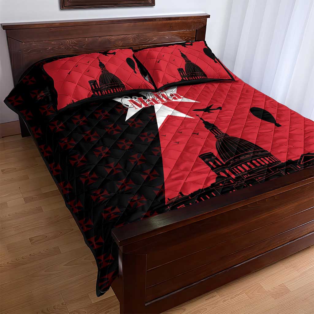 Malta Cross With Valletta Capital Quilt Bed Set Scenery in Velletta Capital