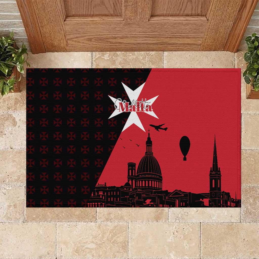 Malta Cross With Valletta Capital Rubber Doormat Scenery in Velletta Capital