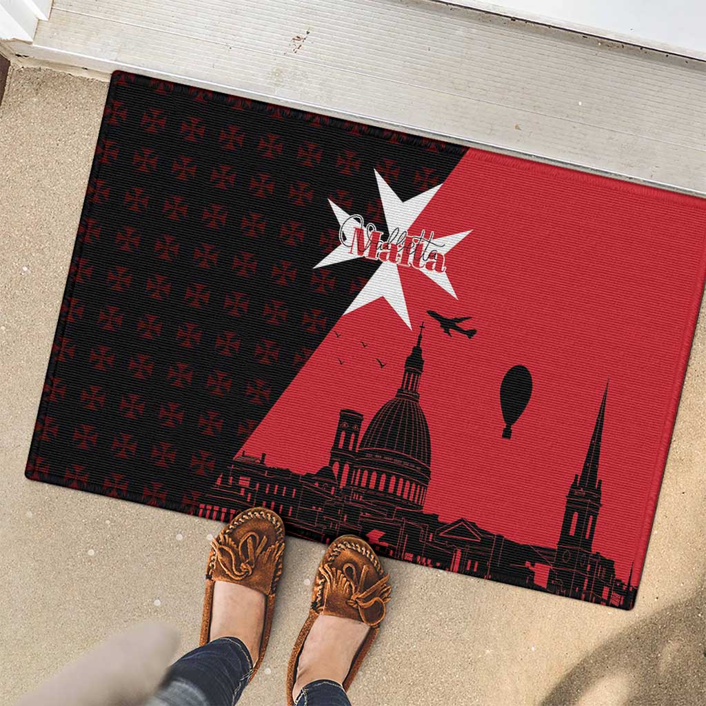 Malta Cross With Valletta Capital Rubber Doormat Scenery in Velletta Capital
