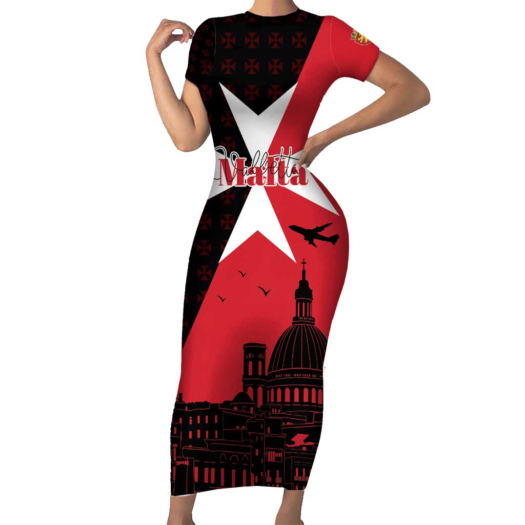 Malta Cross With Valletta Capital Short Sleeve Bodycon Dress Scenery in Velletta Capital