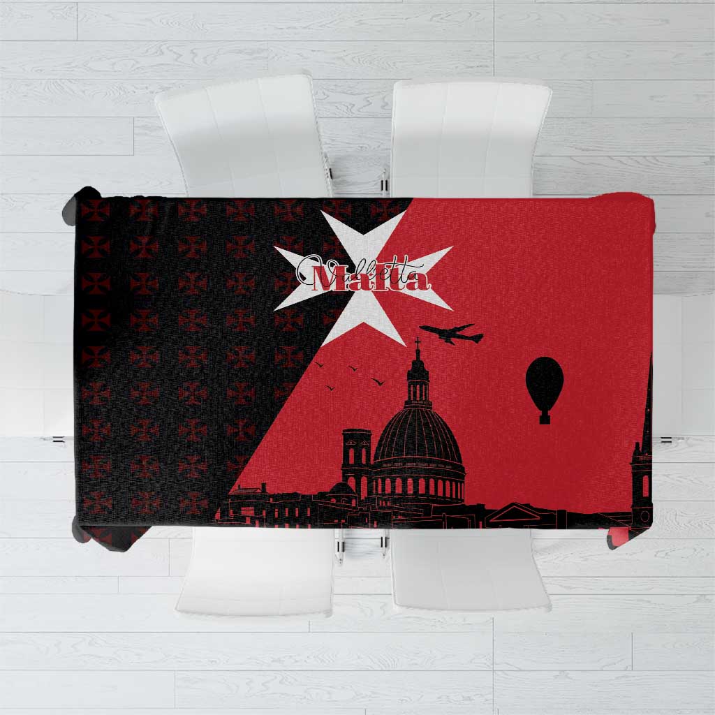 Malta Cross With Valletta Capital Tablecloth Scenery in Velletta Capital
