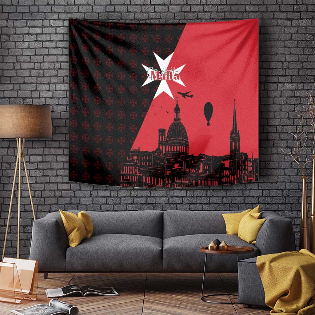 Malta Cross With Valletta Capital Tapestry Scenery in Velletta Capital