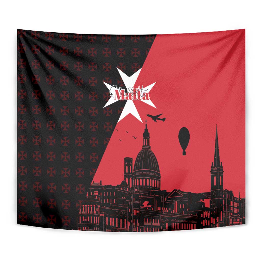 Malta Cross With Valletta Capital Tapestry Scenery in Velletta Capital