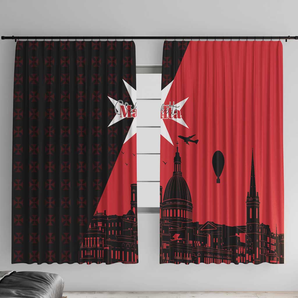Malta Cross With Valletta Capital Window Curtain Scenery in Velletta Capital