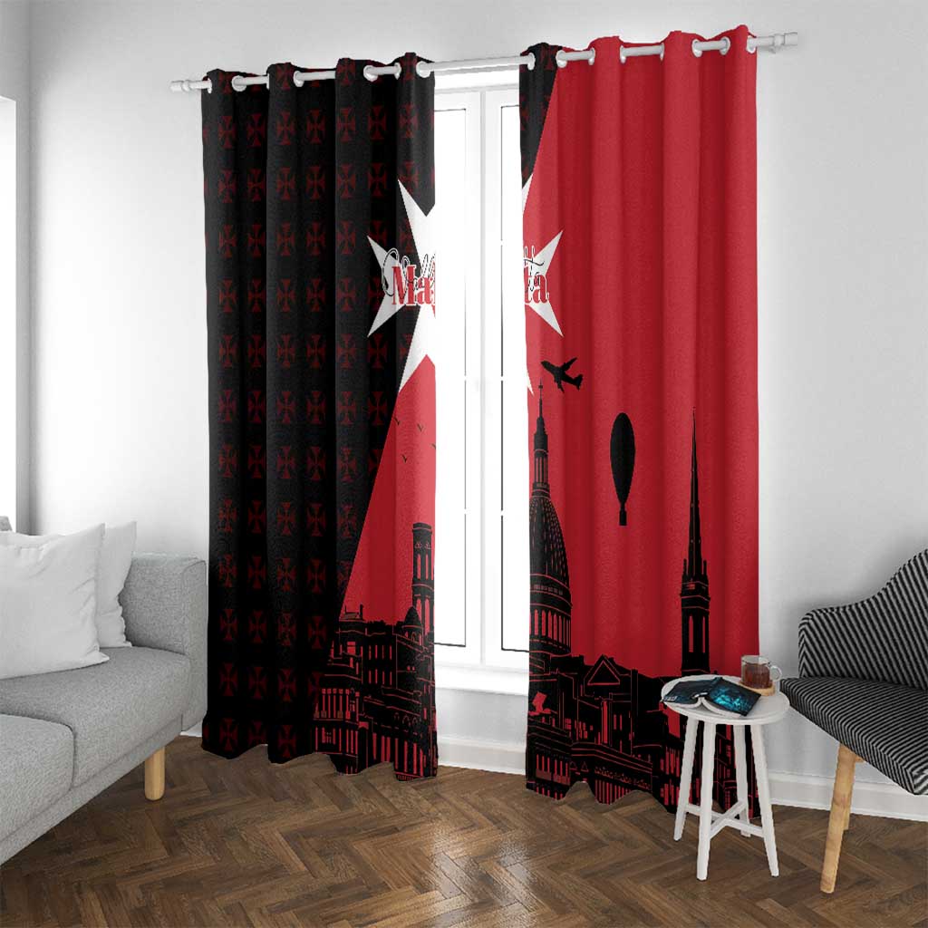 Malta Cross With Valletta Capital Window Curtain Scenery in Velletta Capital