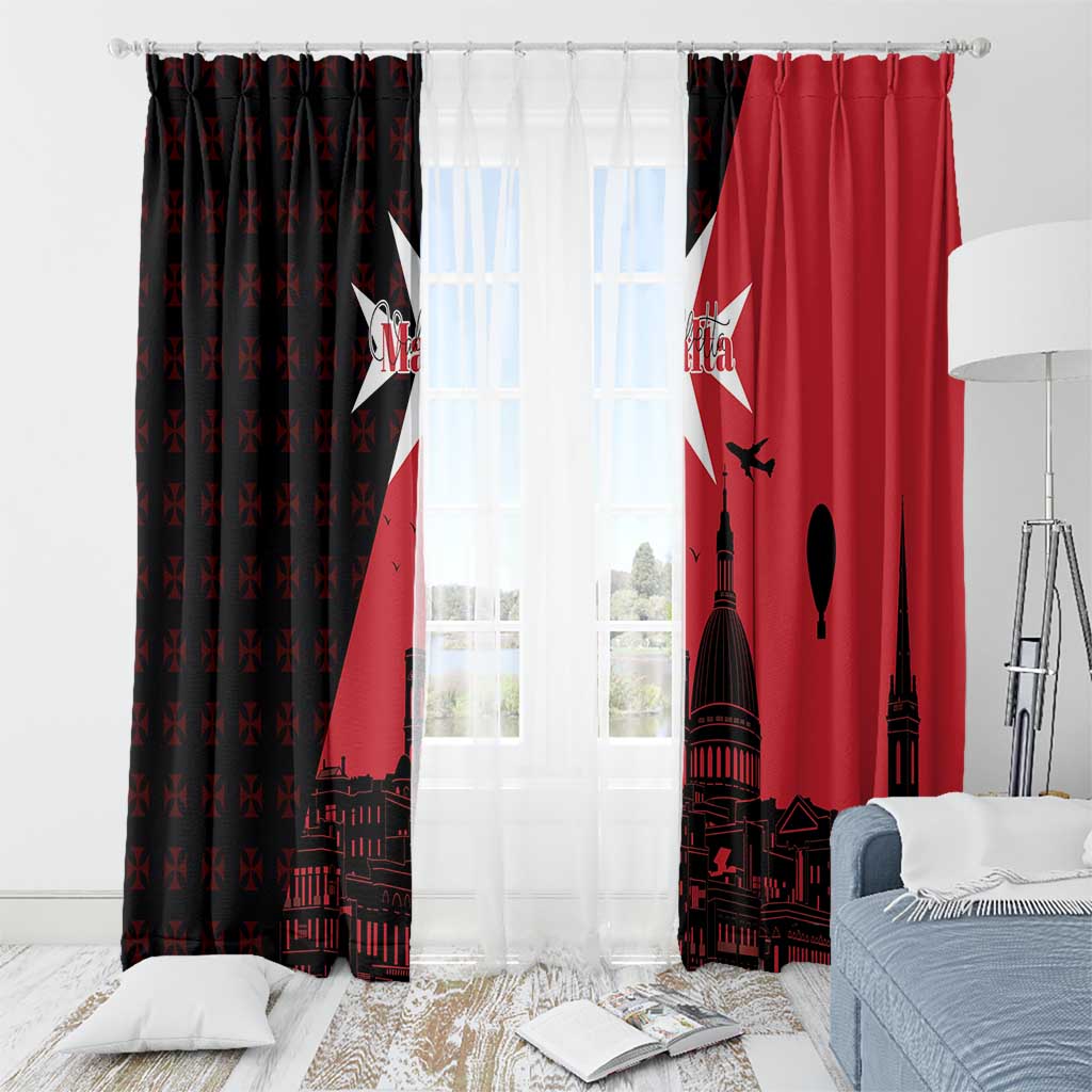 Malta Cross With Valletta Capital Window Curtain Scenery in Velletta Capital