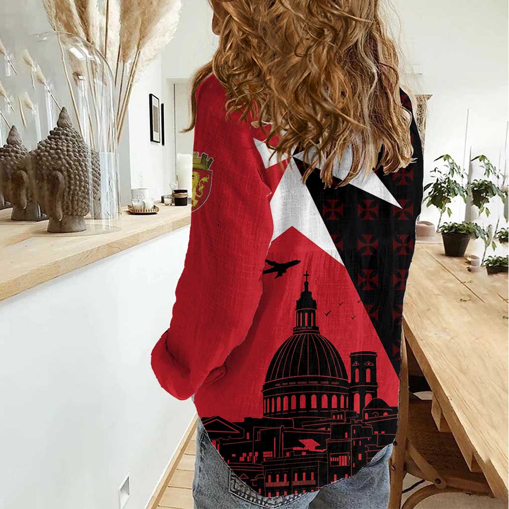 Malta Cross With Valletta Capital Women Casual Shirt Scenery in Velletta Capital