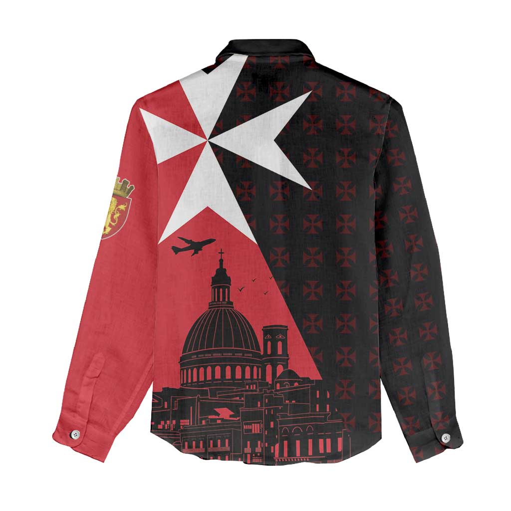 Malta Cross With Valletta Capital Women Casual Shirt Scenery in Velletta Capital