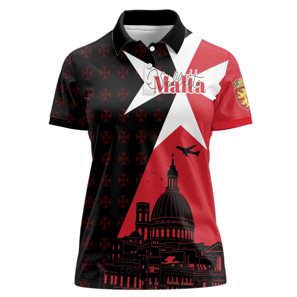 Malta Cross With Valletta Capital Women Polo Shirt Scenery in Velletta Capital