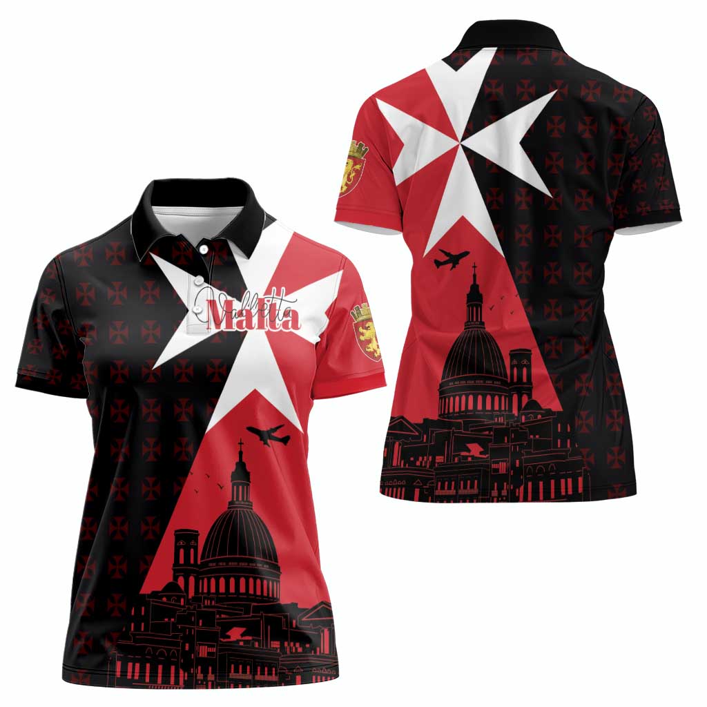 Malta Cross With Valletta Capital Women Polo Shirt Scenery in Velletta Capital