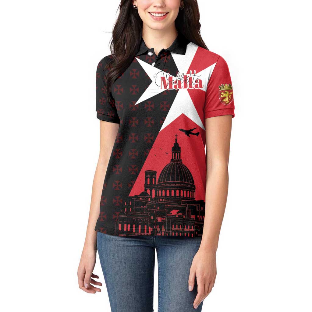 Malta Cross With Valletta Capital Women Polo Shirt Scenery in Velletta Capital