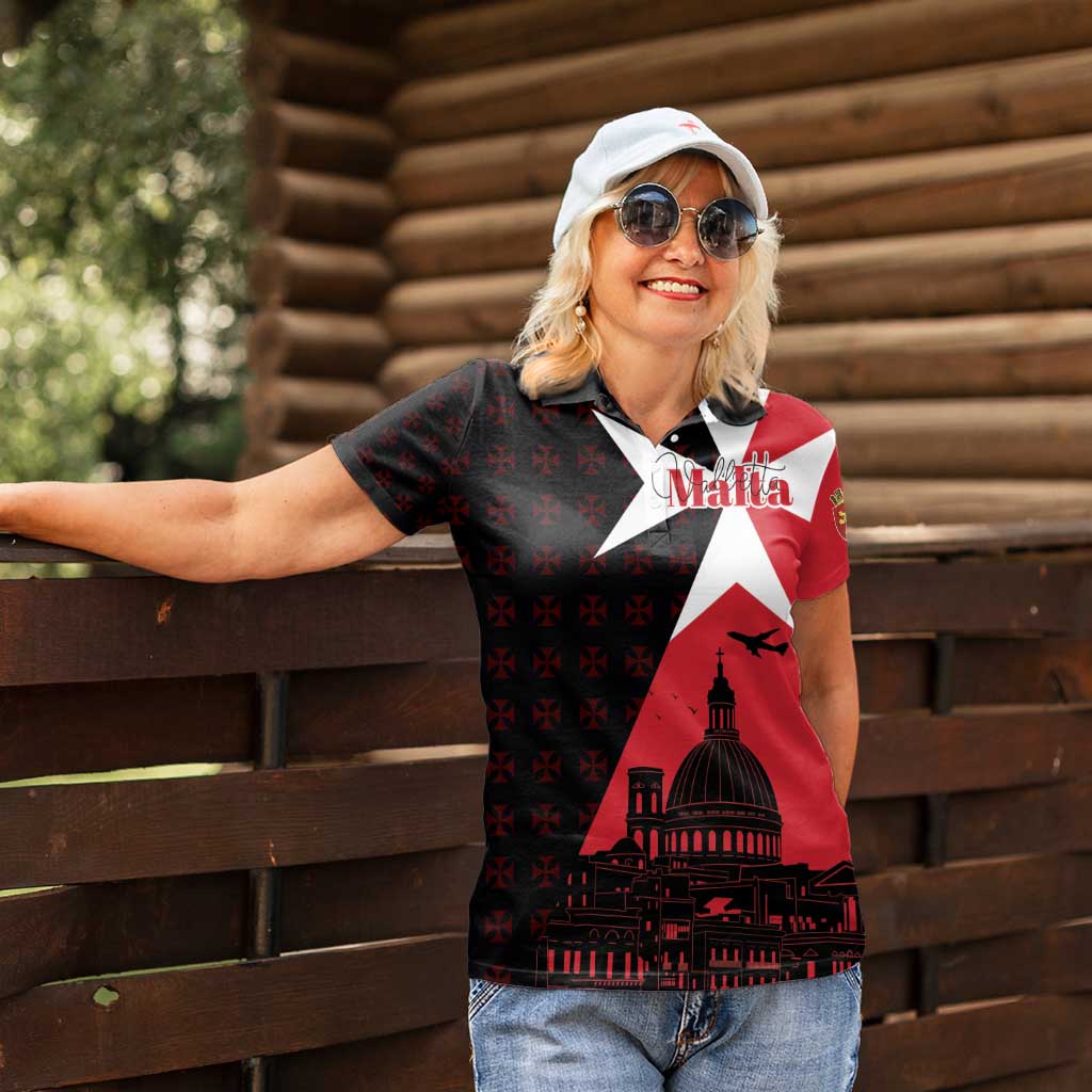 Malta Cross With Valletta Capital Women Polo Shirt Scenery in Velletta Capital