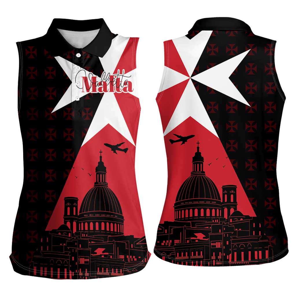 Malta Cross With Valletta Capital Women Sleeveless Polo Shirt Scenery in Velletta Capital