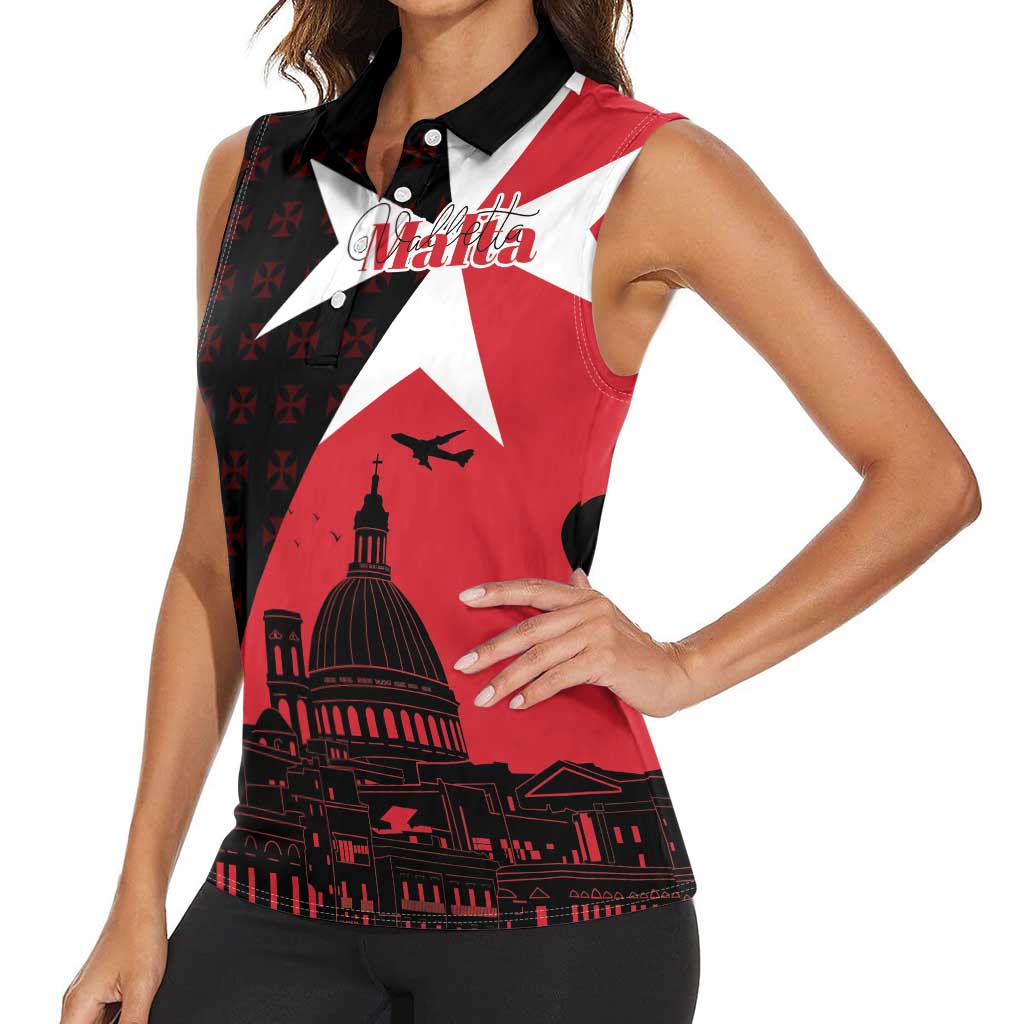 Malta Cross With Valletta Capital Women Sleeveless Polo Shirt Scenery in Velletta Capital