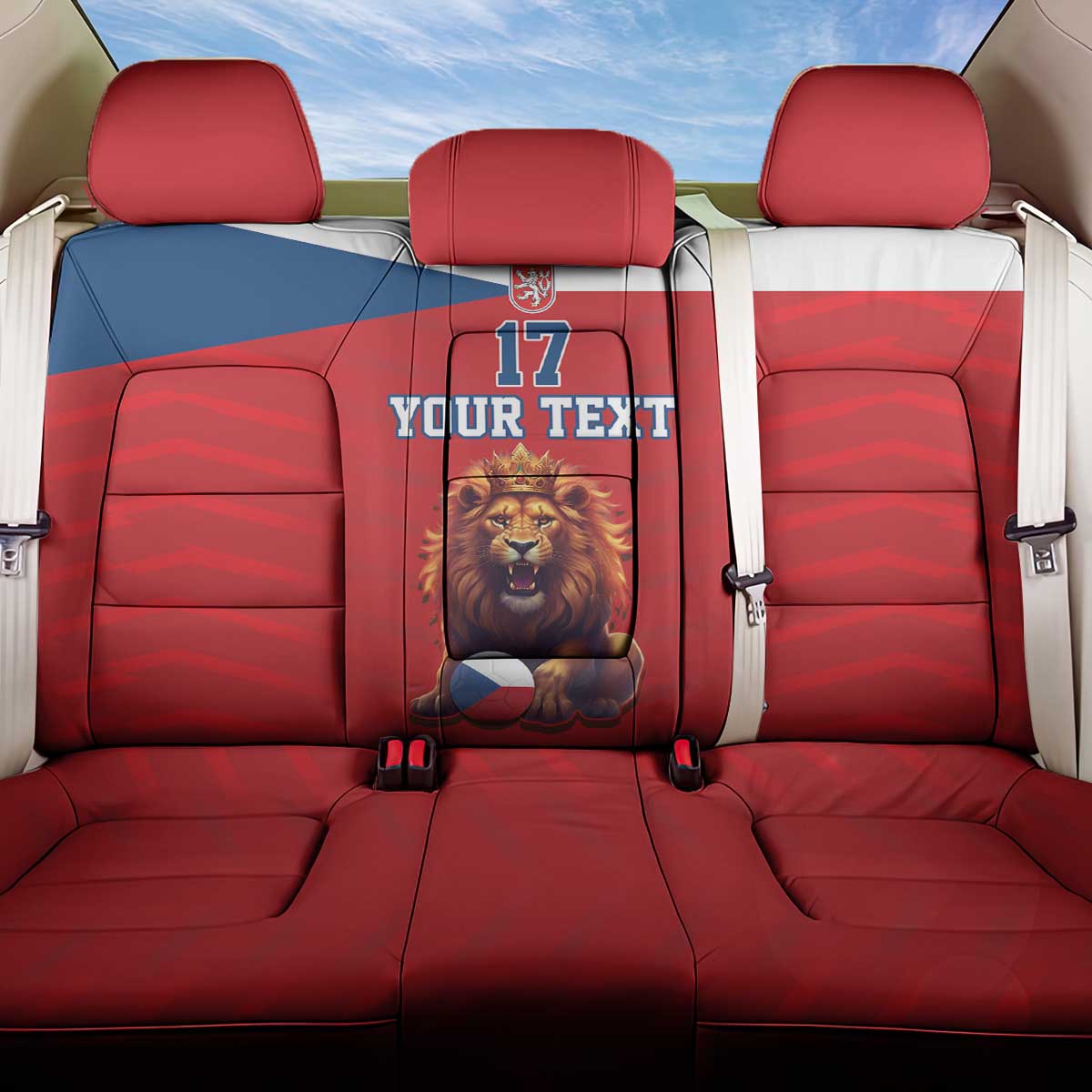 Custom Czech Republic Football Go Champions Back Car Seat Cover Sporty Style with Lion Mascot