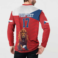 Custom Czech Republic Football Go Champions Button Sweatshirt Sporty Style with Lion Mascot