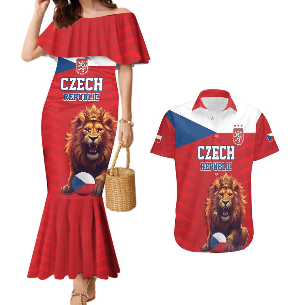 Custom Czech Republic Football Go Champions Couples Matching Mermaid Dress and Hawaiian Shirt Sporty Style with Lion Mascot